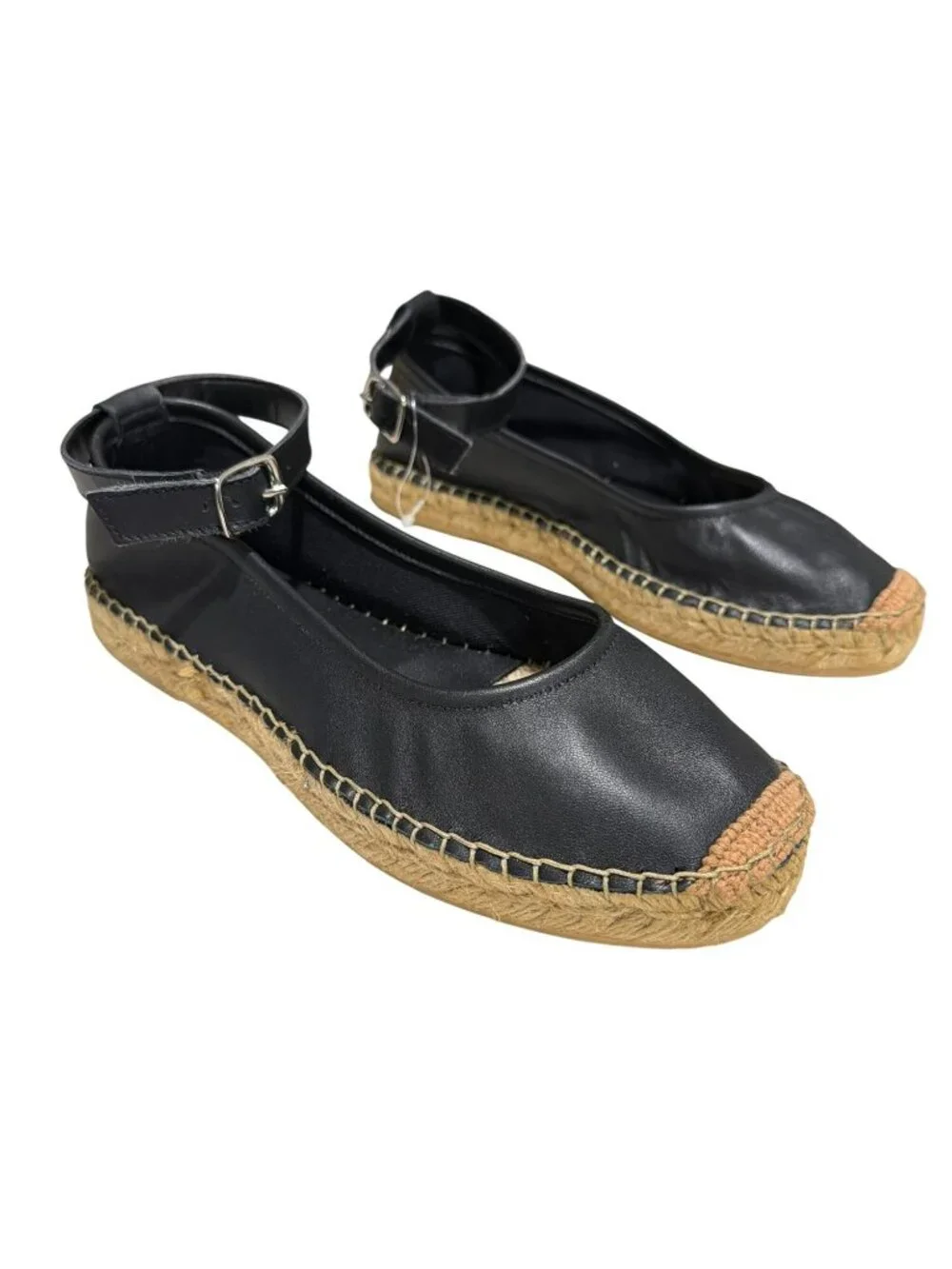 NEW Free People Black Leather Espadrille Flats Size 38 US 8